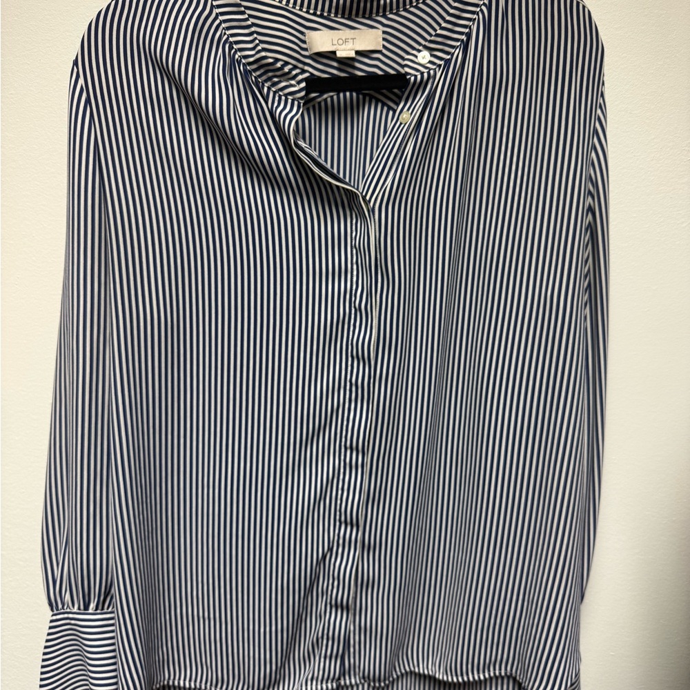 LOFT Men's Navy & White Vertical Stripe Button-Down Shirt